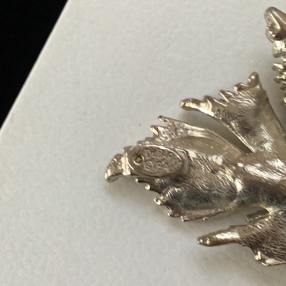 DuBARRY FA Signed Double Leaf Silver-Tone Brooch - Picture 5 of 5